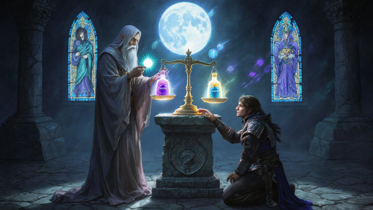 Healer&#039;s sanctuary with a scale balancing Flonase against other options.