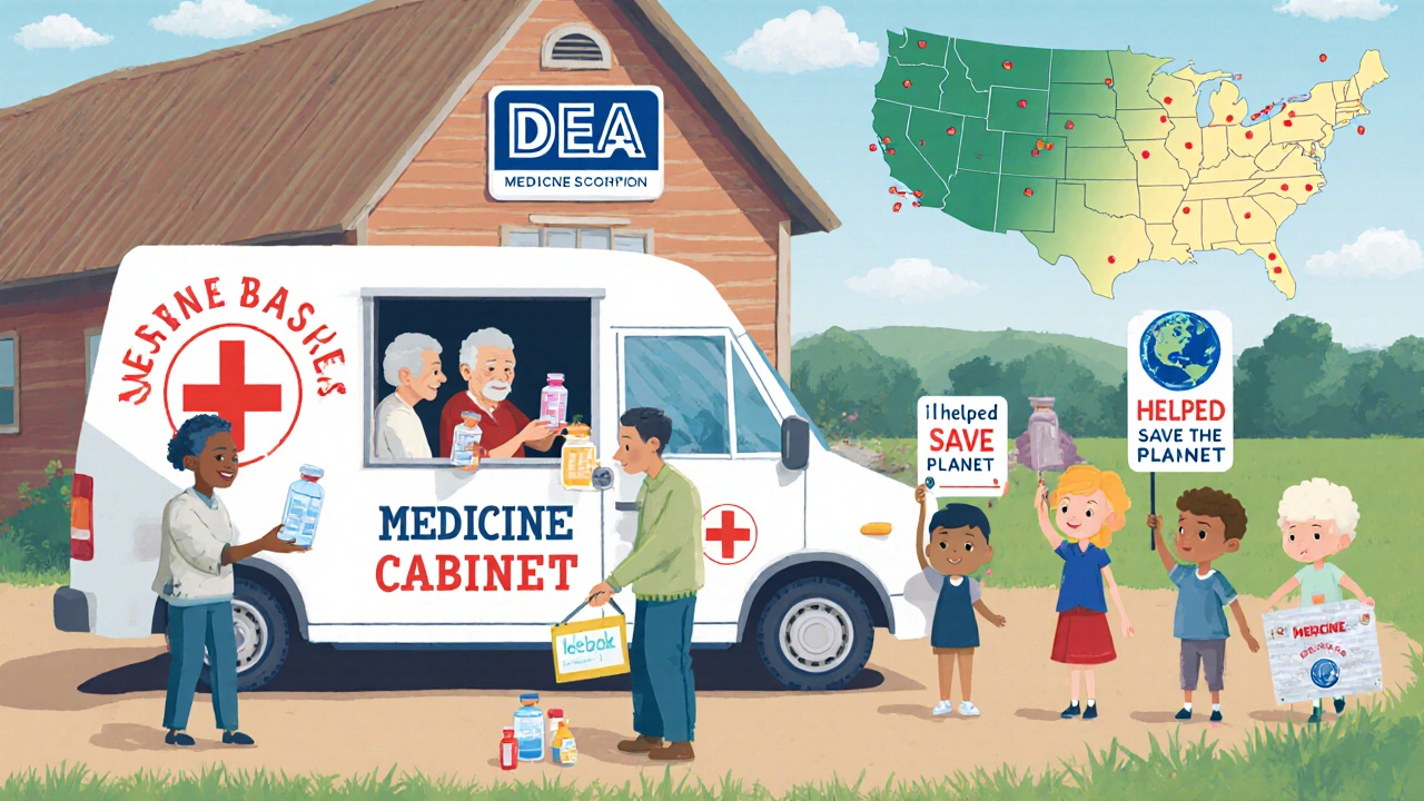 Mobile drug take-back van serving a rural community center