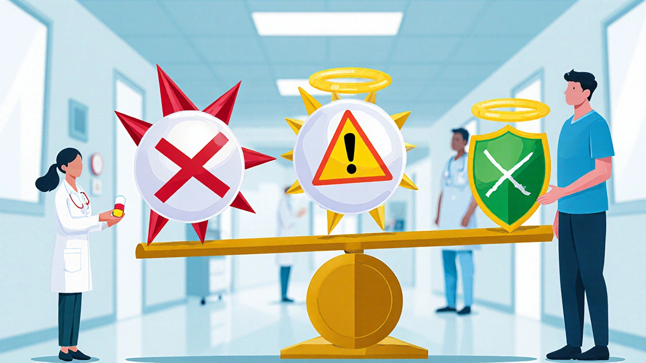 Three antibiotics compared: two dangerous, one safe, beside a patient taking colchicine.